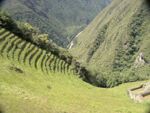 MachuPichu2005-00190-IncaTrail-Winaywayna-Terraces And River